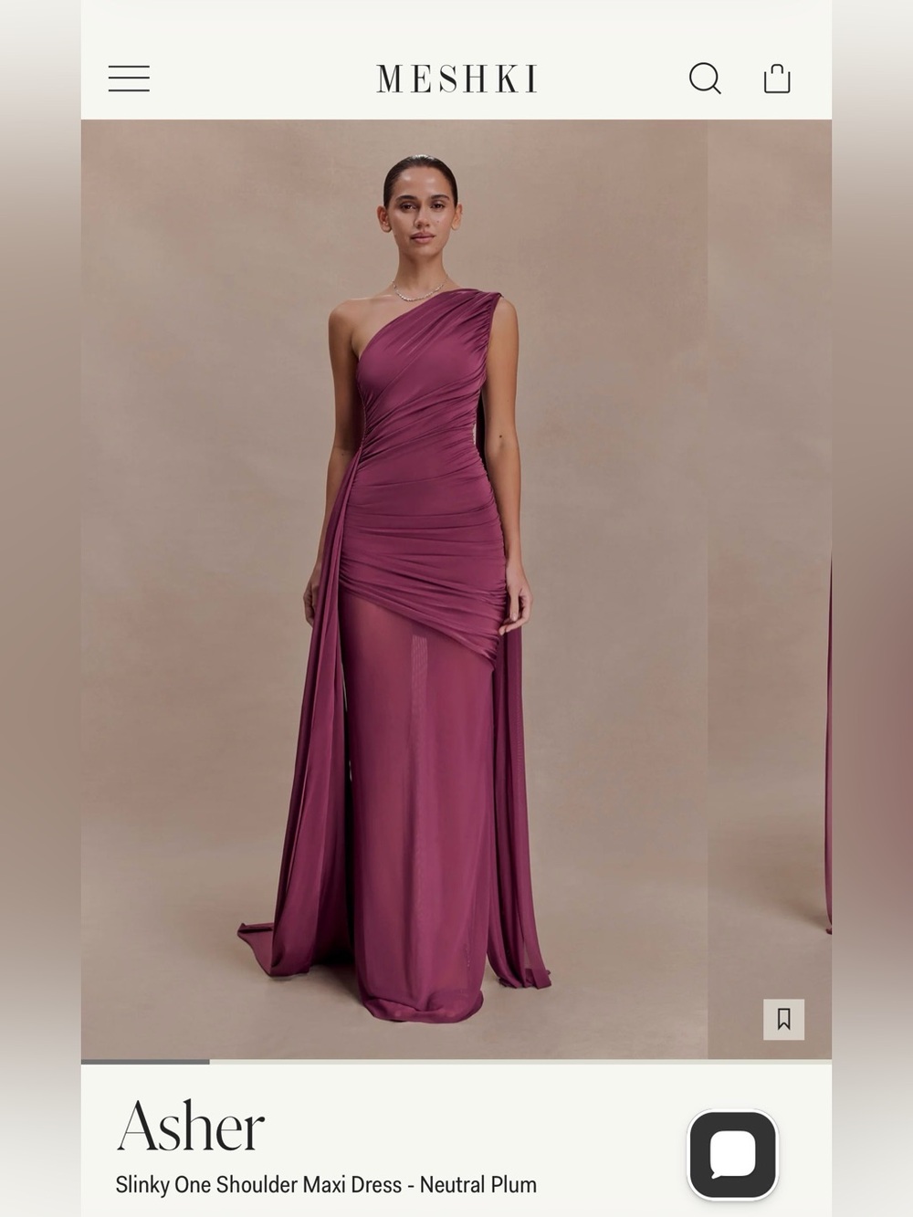 Meshki Asher One-Shoulder Slinky Maxi Dress in Neutral Plum